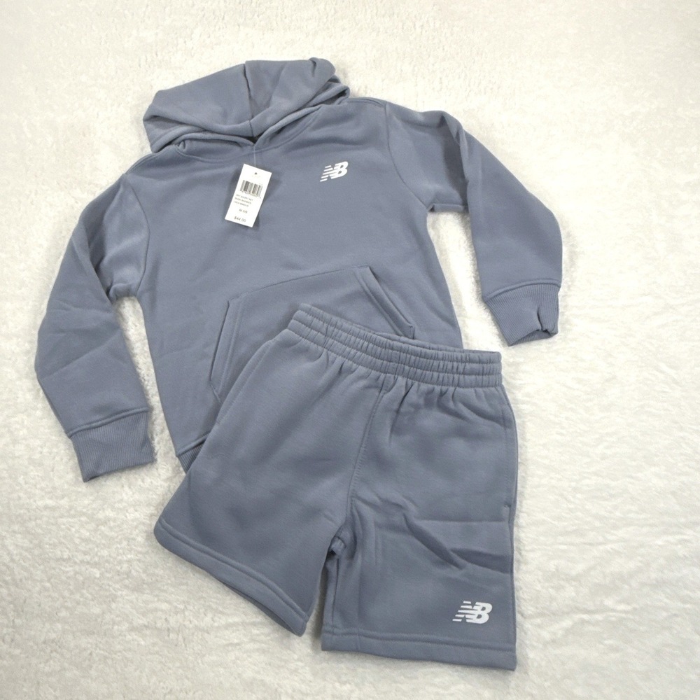 New Balance Boys Size 5/6 Blue 2PC Athletic Hoodie Short Set NWT